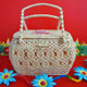 Exclusive Handmade Handbag pink motif in cream